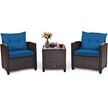 3 Pieces Rattan Patio Furniture Set with Washable Cushion-Peacock Blue -... - $5,253.49 MXN