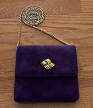 Talbots Vintage Purple Suede Small Crossbody Bag gold chain knot detail clutch - £23.17 GBP