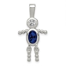 Sterling Silver Rhodium CZ and Birthstone Blue September Glass Boy Pendant - $48.98