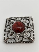 Vintage Sarah Coventry Silver Tone Square Pin Red &amp; Black Marbled  Stone... - £10.65 GBP
