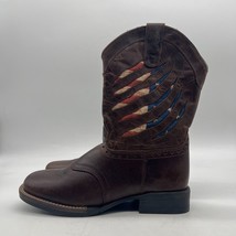 Cody James Ripped Flag Boys Brown Leather Pull On Western Boots Size 6 D - £35.71 GBP