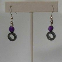 Purple &amp; Hematite Dangle Hook Earrings - $16.82