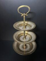 3-Tier Hand-Etched Solid Brass Round Serving Dish Vintage India for Cand... - $138.08