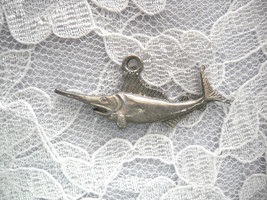 Vintage Pewter Oc EAN Fishing - Blue Marlin Game Fish Pendant Adj Necklace - £7.96 GBP