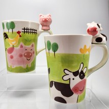 Indra Farm Animals Mugs Set of 2 Cow Pig 12oz Figural on Handle - £24.68 GBP