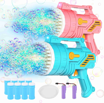 2-Pack Bubble Machine Gun 69-Hole Bubble Gun Lights 8 Bottles Solution Kids Gift - £31.27 GBP