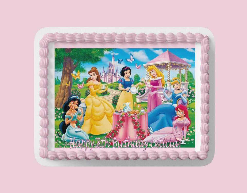 Custom Edible Birthday Cake Topper/ Peel like a sticker/ Princesses - $9.89