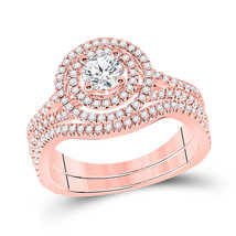 14k Rose Gold Round Diamond Bridal Ring Band Set 1 Ctw (Certified) - £2,067.05 GBP