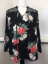 URBAN GIRL Floral Bell Sleeve BLOUSE Medium Black Lace Lightweight Rayon... - $9.73