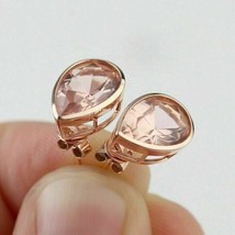 14K Rose Gold Plated Silver 2Ct Pear Simulated Morganite Bezel Set Stud Earrings - £79.61 GBP