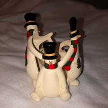 Russ Berrie Vintage Circular Snowmen Candle Holder Christmas Skating Santa Cute - £15.81 GBP