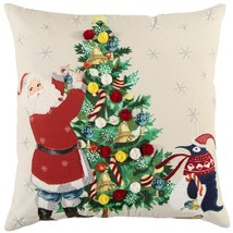 Ivory Vintage Santa and Penguin Christmas Throw Pillow - £61.40 GBP