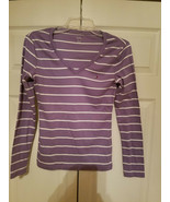 Tommy Hilfiger Womens Size S/P Purple White V-Neck Long Sleeve Tee Shirt... - £13.37 GBP