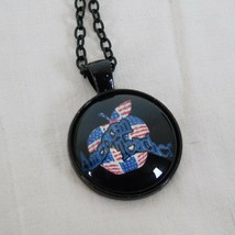 American Teacher Red White Blue Apple Black Cabochon Pendant Chain Necklace Rd - £2.36 GBP
