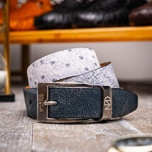 Lucca Genuine Exotic Ostrich Stingray Belt Newspaper / Black image 4