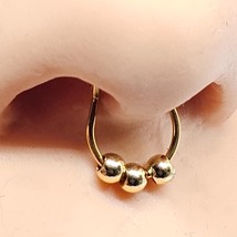 Clip On Nose Ring Gold Hanger Hoop Septum 3 Ball Non Piercing Jewellery 316L - £2.91 GBP