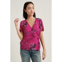 NWT Womens Size XS Lucky Brand Fuchsia Pink Printed Billie Wrap V-Neck Blouse - £22.34 GBP