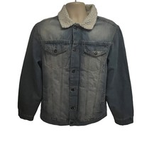 Brooklyn Mens Blue Denim Jean Trucker Sherpa Button Up Jacket Large Flap Pockets - £55.68 GBP