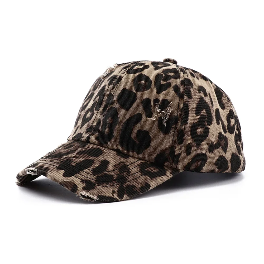 Women Leopard Print Hats Vintage Washed Cotton Baseball Cap Korean Hip Hop - £14.68 GBP+