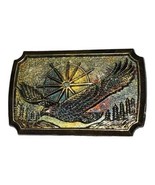 Vintage Metal Belt Buckle Soaring Eagle Over Sunrise Valley Rhinestone - $24.72