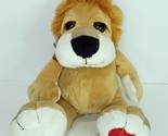 Fine Toy Lion Brown White Valentine Heart Red Bow Plush Stuffed Animal 11&quot; - $22.76