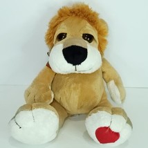 Fine Toy Lion Brown White Valentine Heart Red Bow Plush Stuffed Animal 11&quot; - £17.83 GBP