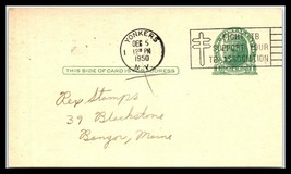 1950 US Postal Card - Yonkers, New York to Bangor, Maine E7 - £2.35 GBP