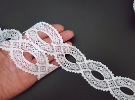 1-1/2&quot; 38mm wide - 5-10 yds Bridal White Polyester Lace w/ Button Hole L116 - $5.99+