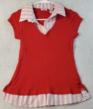 DEB Shirt Girls Size Medium Red Knit Cotton Short Casual Sleeve Collared... - $26.46