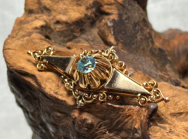 Vtg 14K Yellow Gold Brooch 6.63g Fine Jewelry Blue Topaz Color Stone Pin - £418.41 GBP