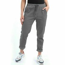 Women Pants Ladies Casual Stretch Jogger Dark Grey - £20.48 GBP