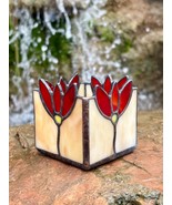Flower Candle holder, Stained glass candle stick, Romantic gift, square ... - $83.00