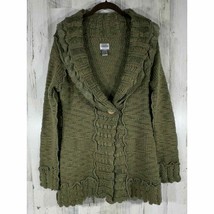 Chicos Cardigan Sweater Green Chunky Collar Lace Wool Blend Size 0 Small - £23.71 GBP