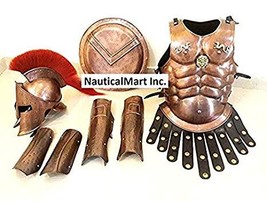 Medieval King Spartan Copper 300 Helmet W/ Red Plume Muscle Jacket Leg Arm Guard - £159.07 GBP