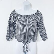 Ivy and Main TIE WAIST Cropped M Black White GINGHAM On Off Shoulder 3/4... - $8.41