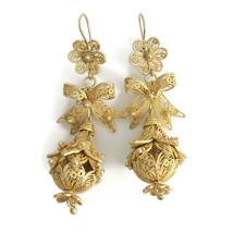 Antique Victorian Cannetille Bow Dangle Drop Earrings 10K Yellow Gold, 19.21 Gr - £1,797.60 GBP