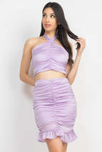 Lavender Purple Halter Neck Crop Top &amp; Skirts Set - £19.65 GBP
