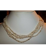 Lovely 5 Strand Freshwater Pearl and Gold Bead Choker Necklace Ornate Clasp - £15.57 GBP