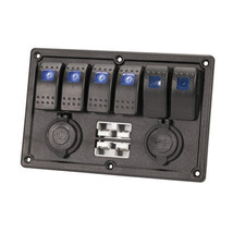 Illuminated Switch Panel With USB &amp; Battery Plugs - 6-Way - £77.33 GBP