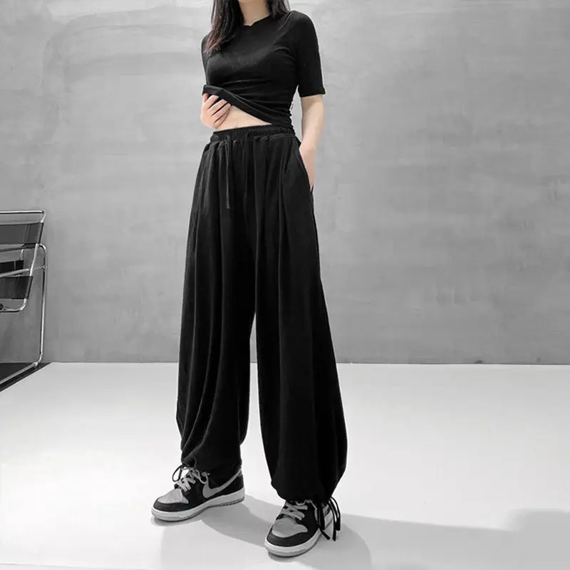 Oversize Sweatpants Women High Waist Casual Baggy Pants Black Loose Leg Trousers - £113.89 GBP