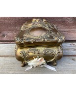 Large Antique Art Nouveau Metal Flower Ornate Jewelry Casket Box w Flowe... - £38.89 GBP