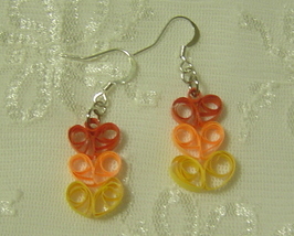 Handcrafted Paper Quill Triple Orange Hearts Earrings - £12.05 GBP