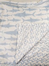 Lila &amp; Jack Baby Blanket Sharks waves Blue White Reversible Stripe soft plush - $39.00