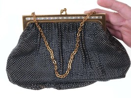 Mid Century Vintage Whiting and Davis Mesh handbag with Rhinestone top - $122.76