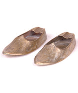 Vintage Brass Set of Two Ashtray India Shoes Aladdin Slippers-Hand Stamp... - $46.74