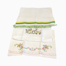 Lot 3 VTG Kitchen Tea Hand Towels Embroidery Butterflies Welcome White READ - $21.82