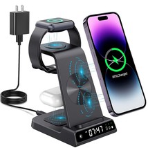Wireless Charging Station, 3 In 1 Watch Charger Stand With Digital Clock... - £40.01 GBP
