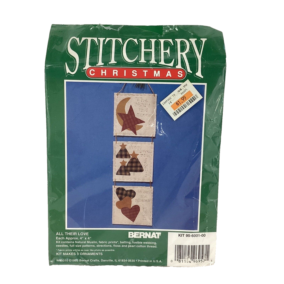 Bernat Stitchery Christmas All Their Love 4" x 4" Each Open Pack Country Craft - $11.36