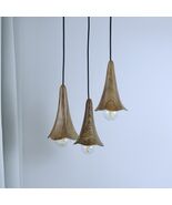 Set of 3 Handcrafted Wooden Pendant Lights: Modern Wavy Lampshade for Ki... - $250.00