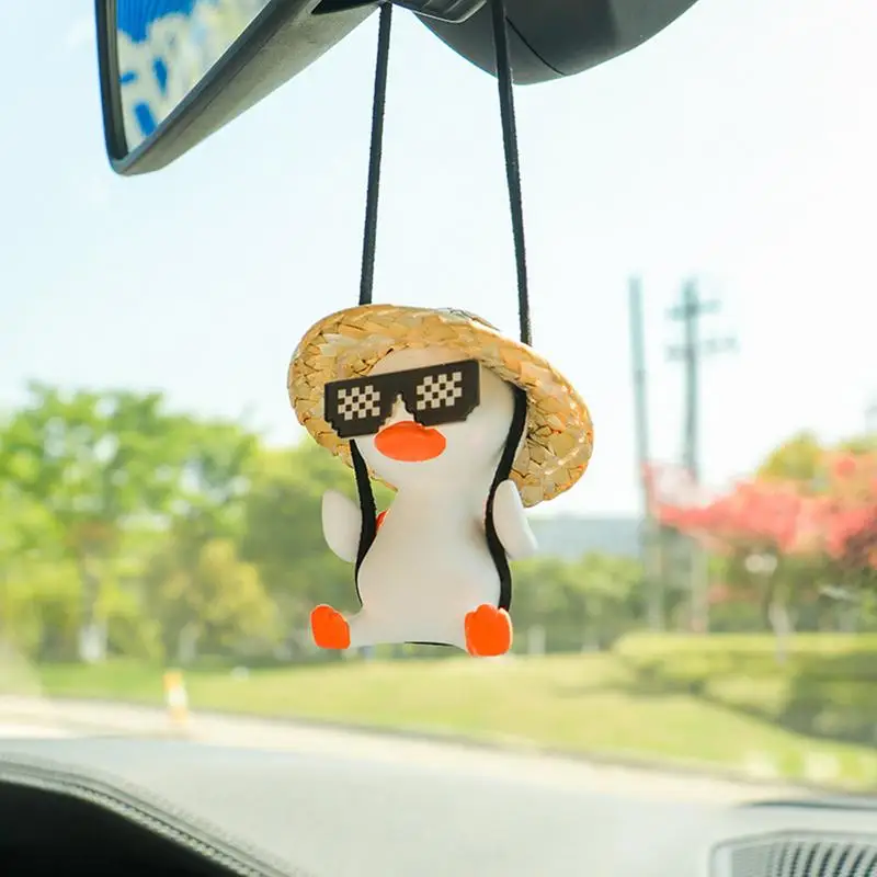 Cute Swing Duck with Straw Hat Car Pendant Auto Rearview Mirror Hanging - £12.76 GBP